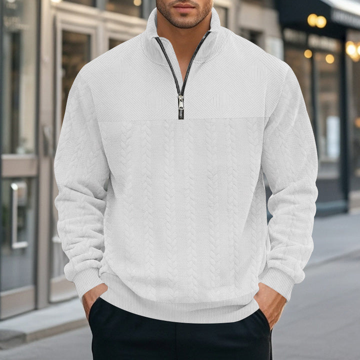 Herren Halbzip-Pullover mit Zopfstrick-Optik und Strukturpaneelen Drune