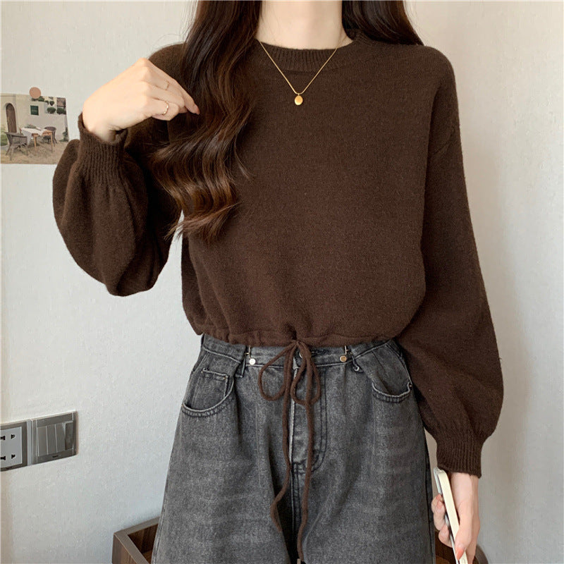 Damen lässiger Pullover mit Kordelzug und voluminösen Ärmeln Drune