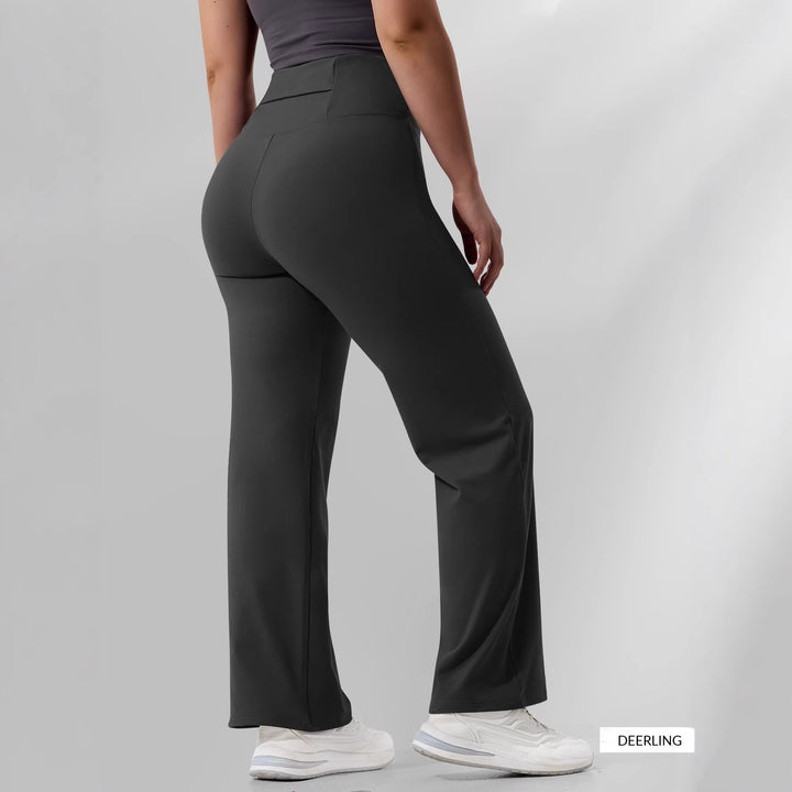 Damen High-Waist Bootcut-Yogahose mit formender Rückenpasse und weitem Bein Drune