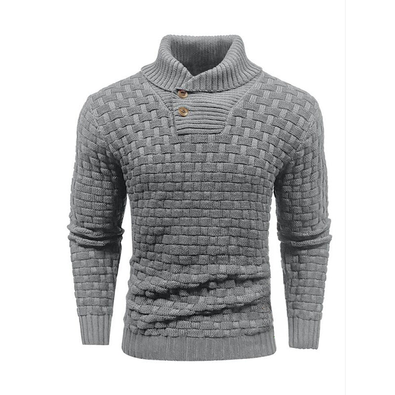 Herren nan strukturierter Strickpullover mit hochschließendem Stehkragen und Zierknopfleiste Drune