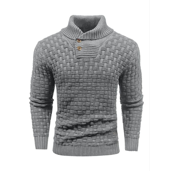 Herren nan strukturierter Strickpullover mit hochschließendem Stehkragen und Zierknopfleiste Drune