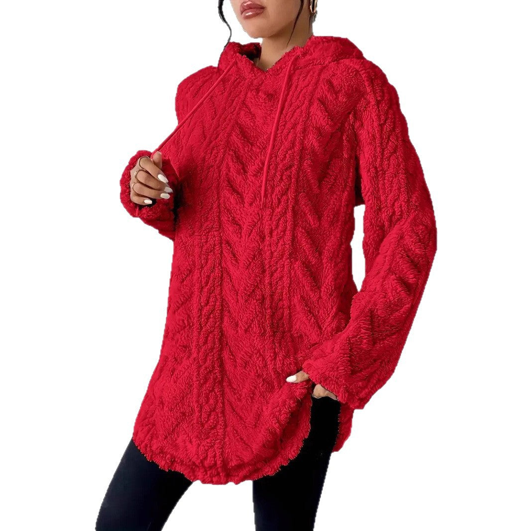 Damen kuschelige Fleece-Hoodiejacke mit strukturiertem Rippdesign Drune