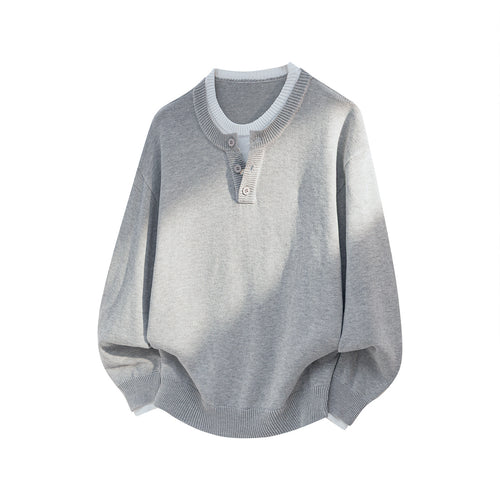 Unisex Oversize Strickpullover mit Henley-Knopfleiste und kontrastiertem Innenkragen Drune