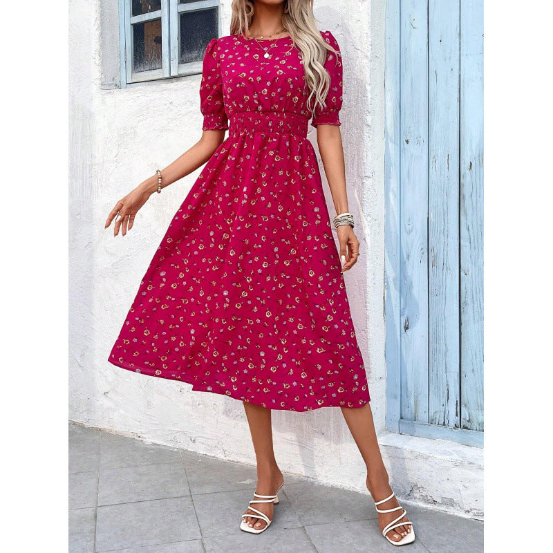 Damen Leichtes Blumendruck Maxi Kleid mit Smock-Taille Drune