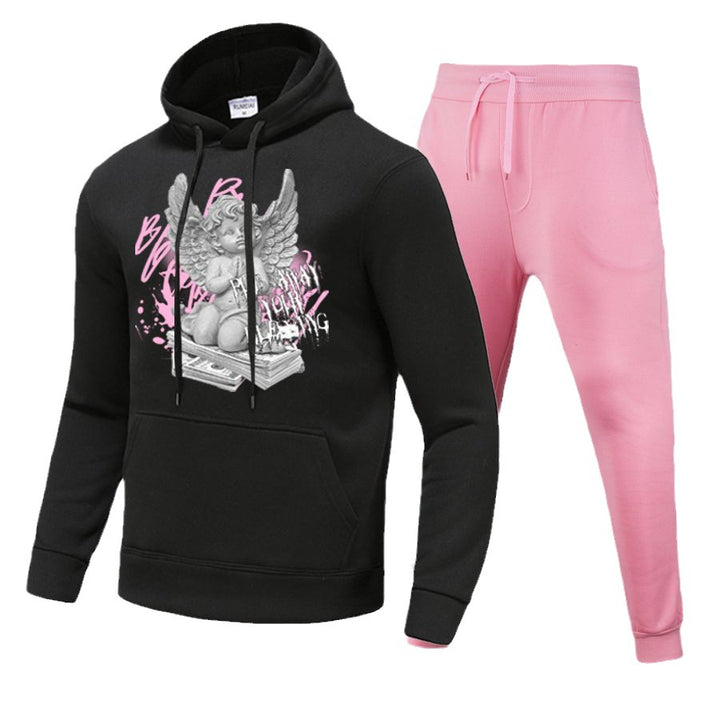 Herren Sportliches Hoodie und Jogginghose Set mit kreativem Engel-Motiv Drune