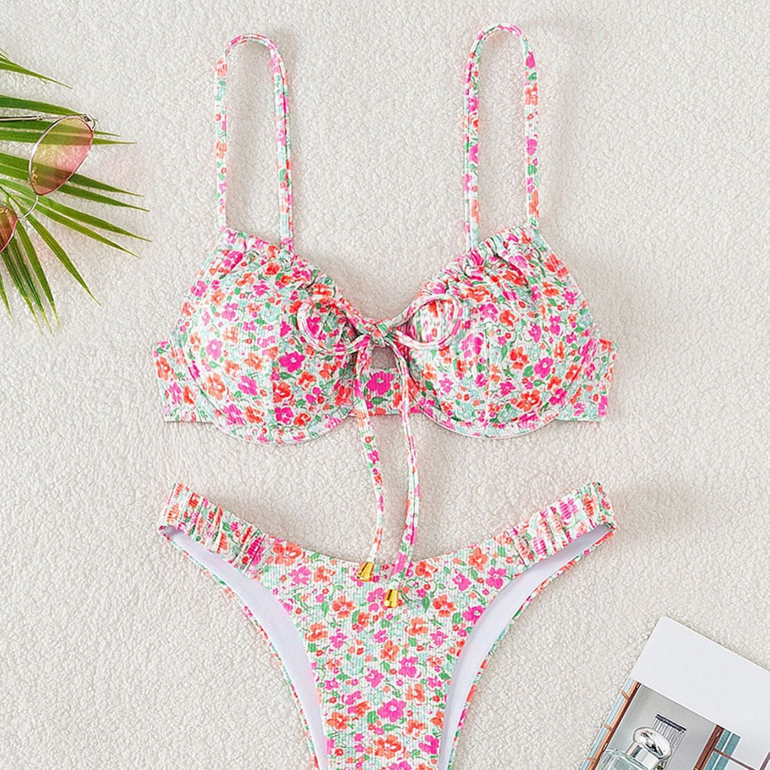 Damen Bikiniset mit modernem Blumenmuster und verstellbaren Trägern Drune