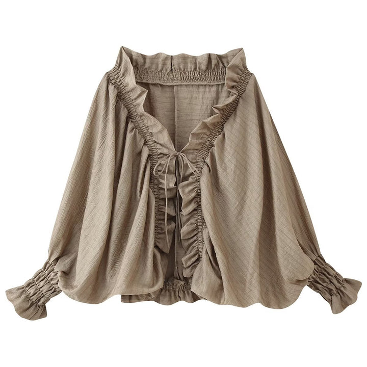 Damen Romantische Rüschenbluse im Boho-Stil mit Bindeband und gerafften Manschetten Drune