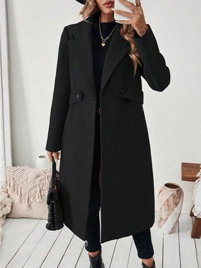 Damen Midilanger Wollmix-Mantel mit Taillenpatte und klassischem Revers Drune