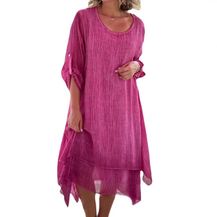 Damen lässiges Sommerkleid mit asymmetrischem Saum und luftigen Ärmeln Drune