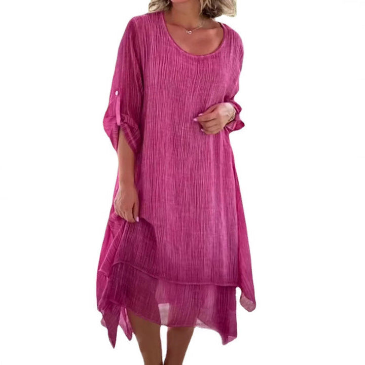 Damen lässiges Sommerkleid mit asymmetrischem Saum und luftigen Ärmeln Drune