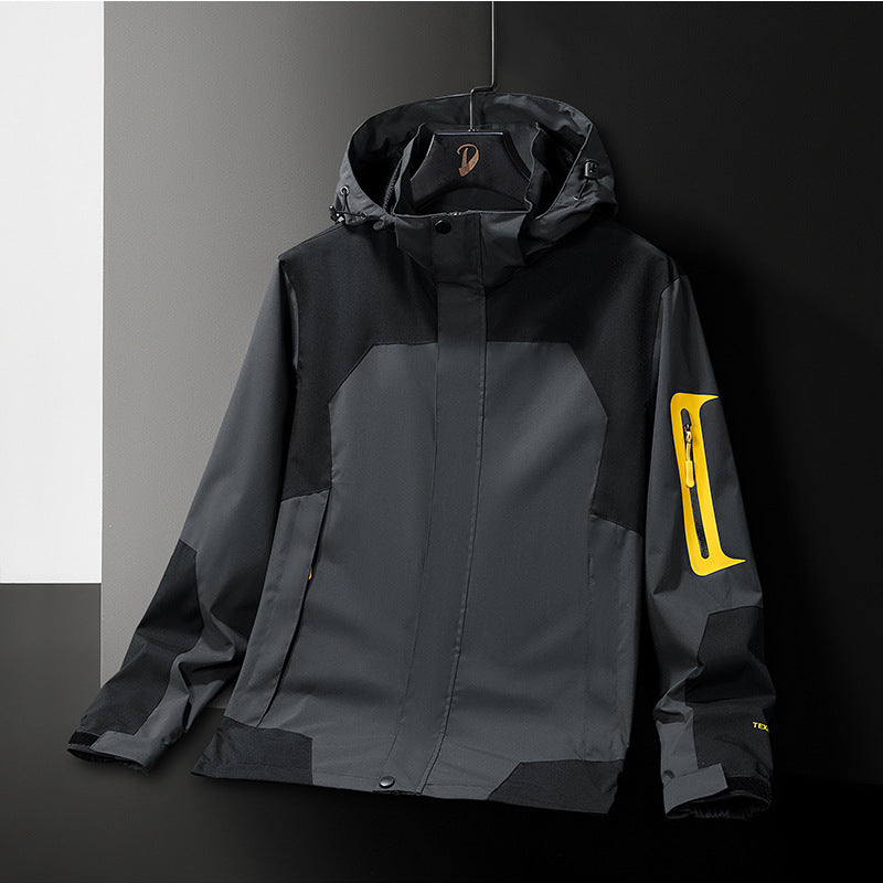 Herren Technische Softshell-Outdoorjacke mit Kapuze wasserabweisender Membran und Ärmeltasche Drune