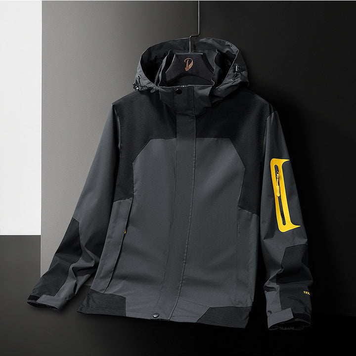 Herren Technische Softshell-Outdoorjacke mit Kapuze wasserabweisender Membran und Ärmeltasche Drune