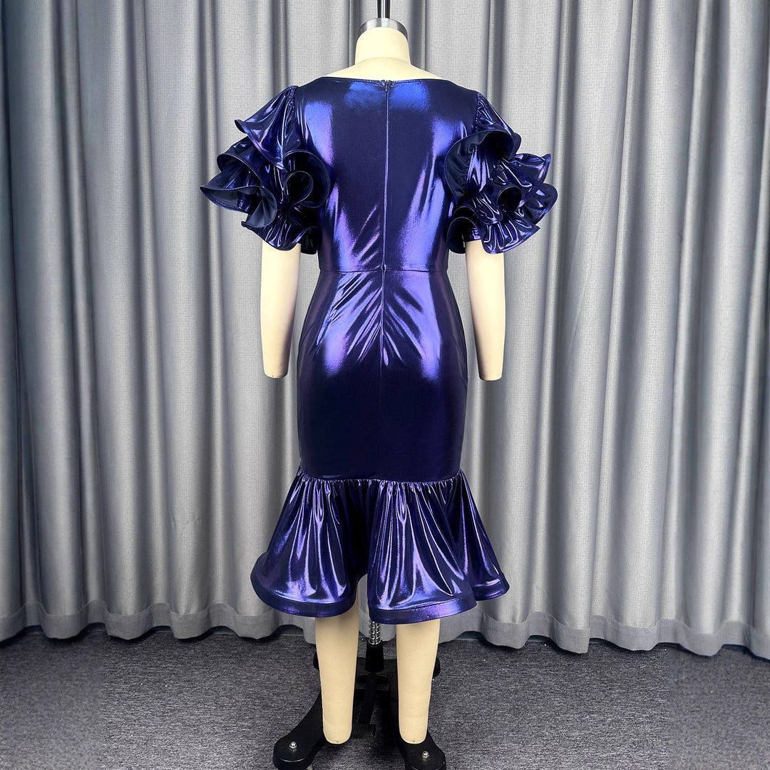 Damen glamouröses Abendkleid mit voluminösen Rüschensäumen Drune
