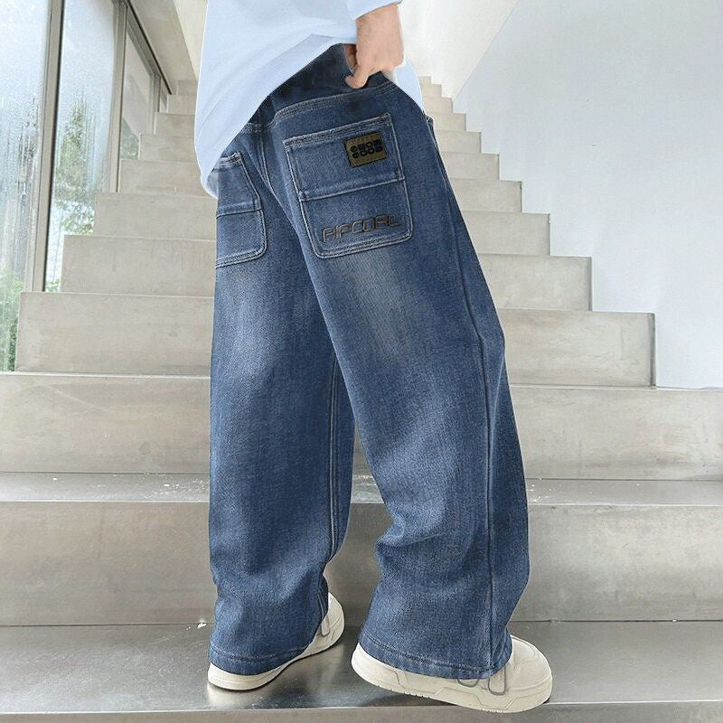 Unisex lässige weit geschnittene Jeans mit praktischen Seitentaschen Drune