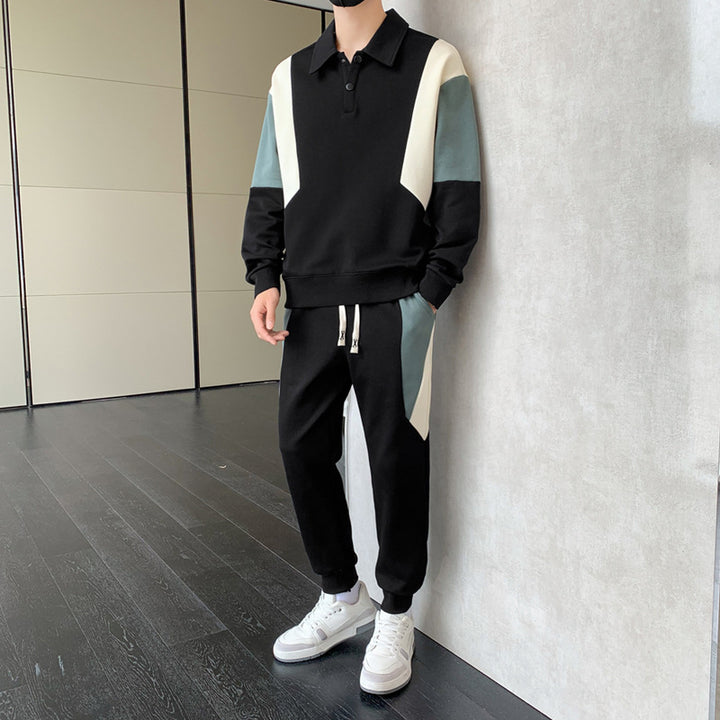 Herren Zweiteiliges Colorblock-Trainingsset mit Polokragen & konischer Jogginghose Drune