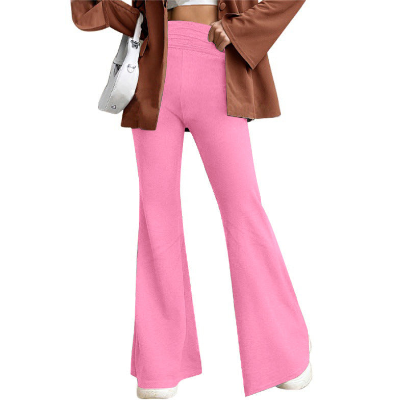 Damen Hohe Taille Flared Hosen mit weitem Bein und elastischem Komfortbund Drune