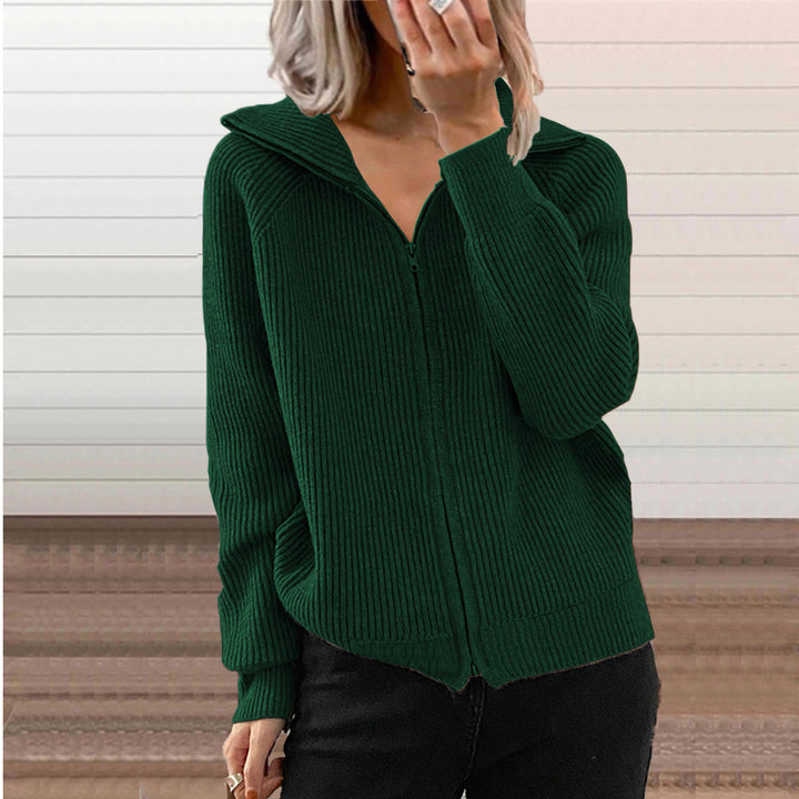 Damen Gerippte Kapuzen-Strickjacke mit Reißverschluss und Eingrifftaschen Drune