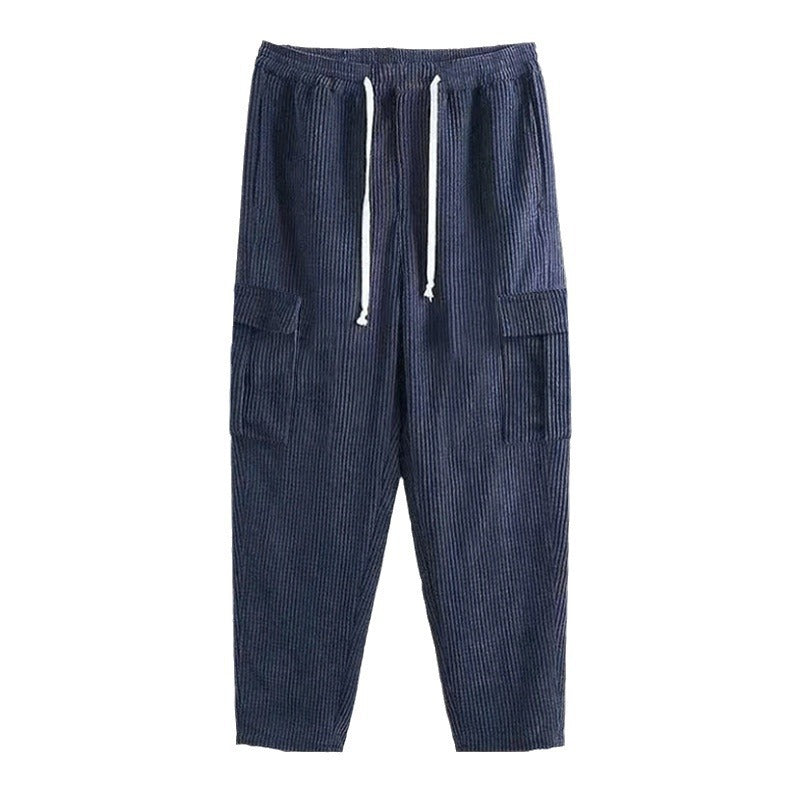 Herren Cord-Cargo-Hose mit elastischem Bund, Kordelzug & aufgesetzten Klappentaschen Drune