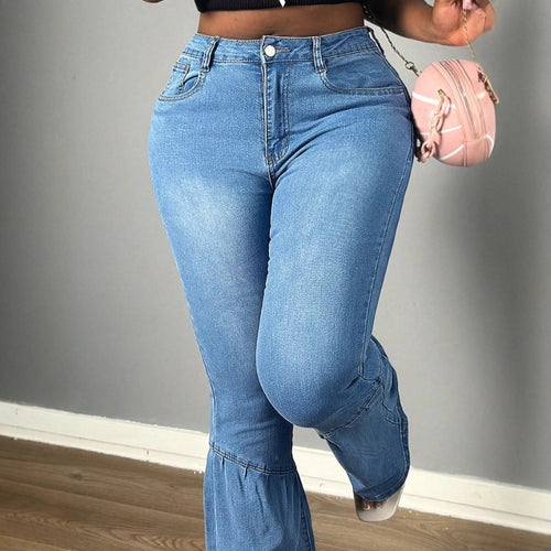 Damen Hochtaillierte Denim-Jeans mit stufenweisem Volant‑Flare und sculptendem Schnitt Drune
