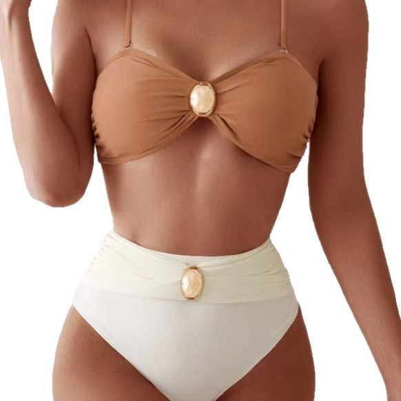 Damen Hochgeschnittenes Bikini-Set mit schickem Gold-Detail Drune