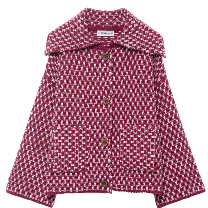 Damen 200+ kurzer Bouclé‑Wollmix‑Mantel mit großem Schalkragen und dekorativer Knopfleiste Drune