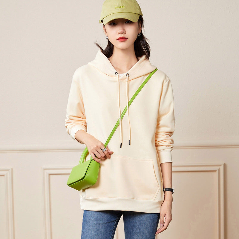 Damen Oversize-Kapuzenpullover aus Baumwoll-Mix mit Kängurutasche und gerippten Bündchen Drune