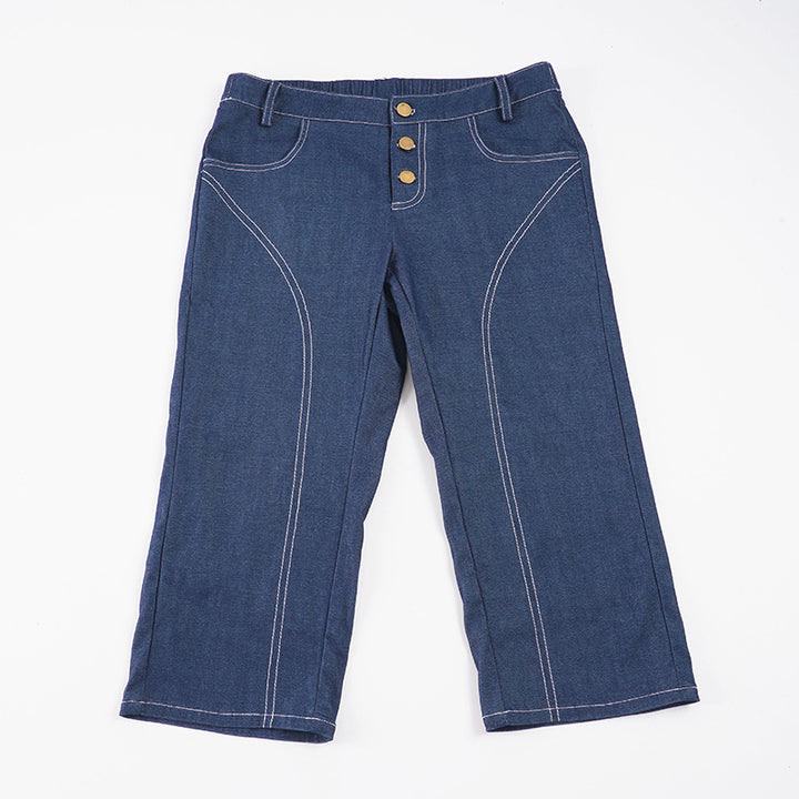 Damen Komfortable Caprijeans mit dekorativen Knöpfen Drune