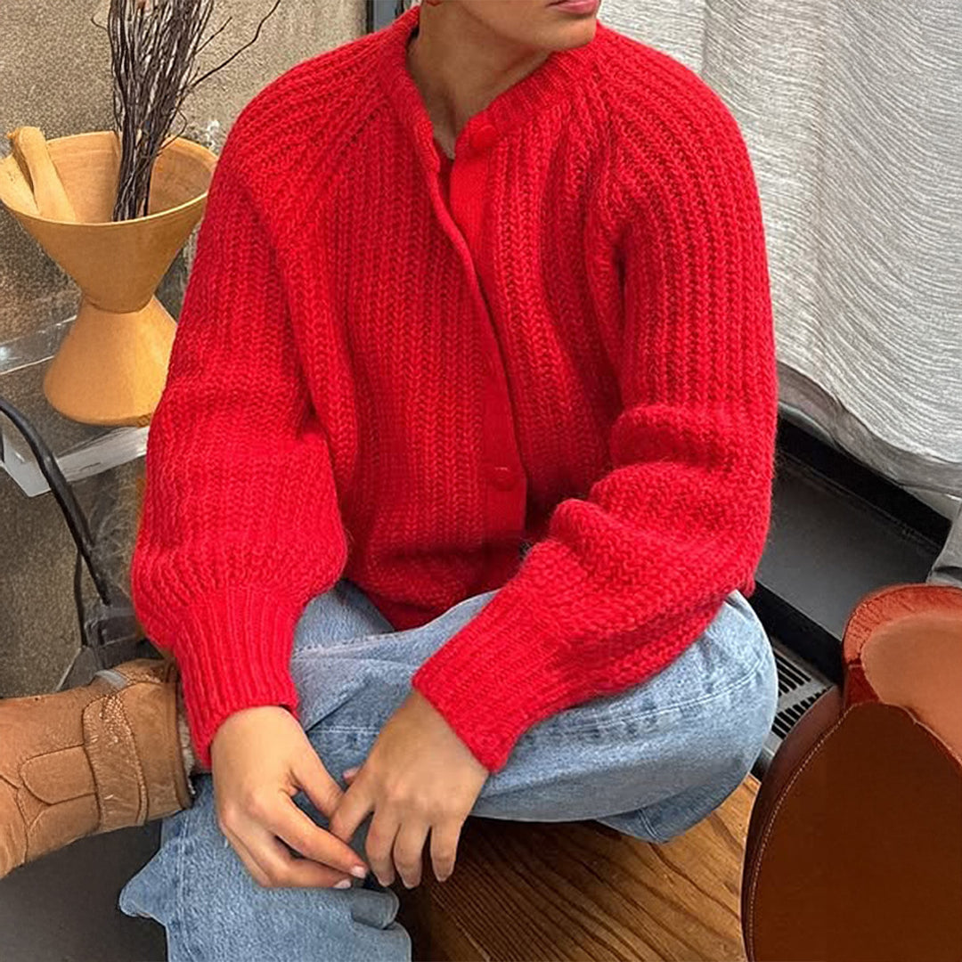 Damen nan grobgestrickter Oversize-Cardigan mit Kokosknopfleiste und überschnittener Schulter Drune