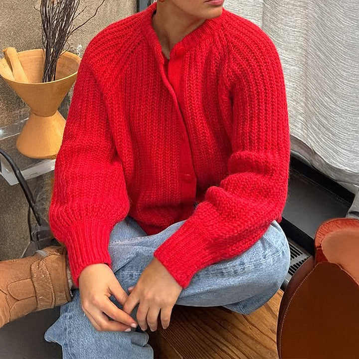 Damen nan grobgestrickter Oversize-Cardigan mit Kokosknopfleiste und überschnittener Schulter Drune