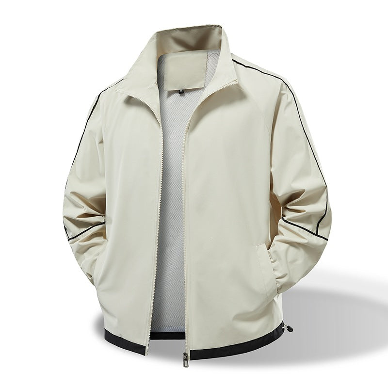 Herren Leichte Windbreaker‑Übergangsjacke mit Stehkragen, Mesh‑Futter & Kontrastpaspel Drune