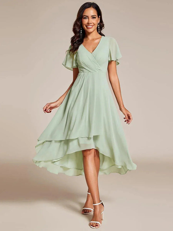 Damen Elegantes Wickelkleid mit asymmetrischem Saum Drune