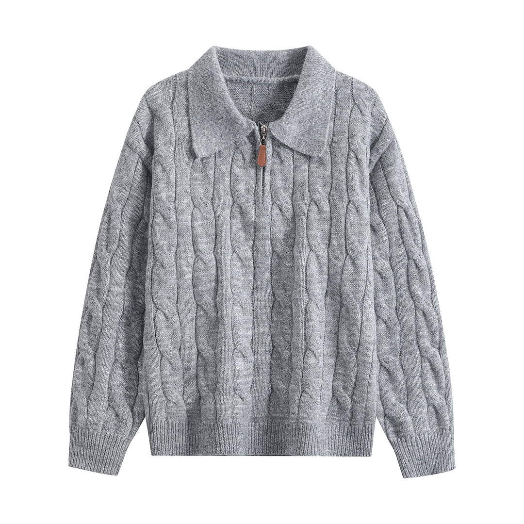 Damen Grobgestrickter Troyer-Pullover mit Halbreißverschluss & Oversize-Kragen Drune