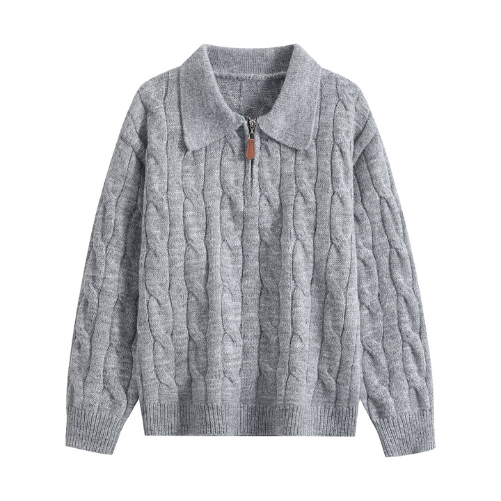 Damen Grobgestrickter Troyer-Pullover mit Halbreißverschluss & Oversize-Kragen Drune