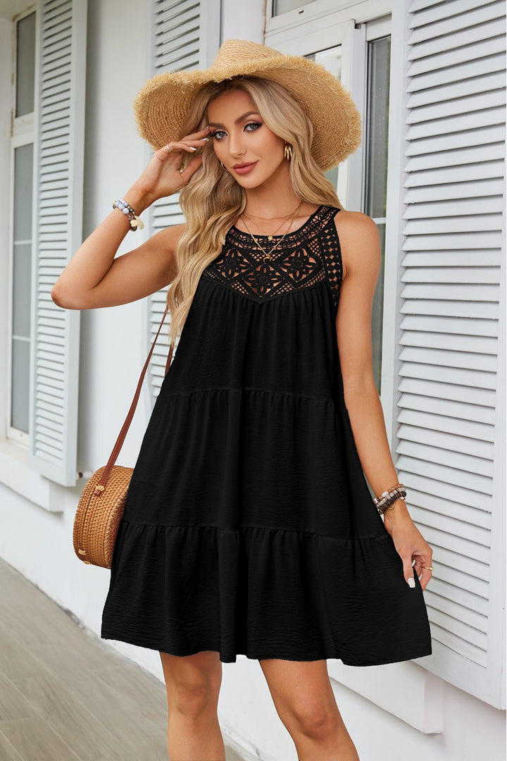 Damen Luftiges Sommerkleid mit Spitzeneinsatz Drune