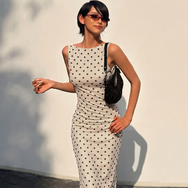 Damen Elegantes Maxikleid mit Punktdesign und figurbetontem Schnitt Drune