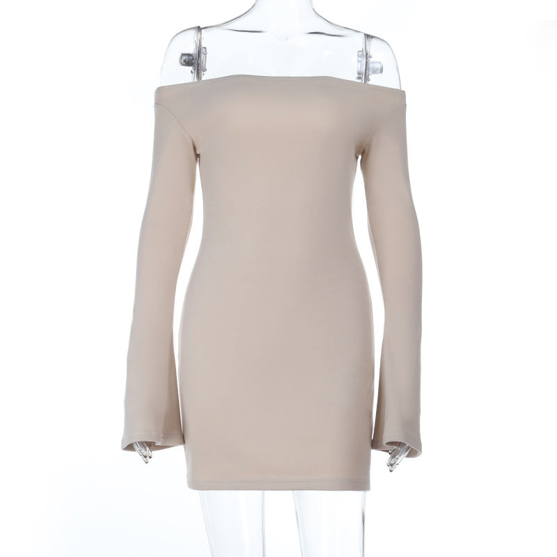 Damen elegantes schulterfreies Minikleid mit langen Ärmeln und figurbetontem Schnitt Drune