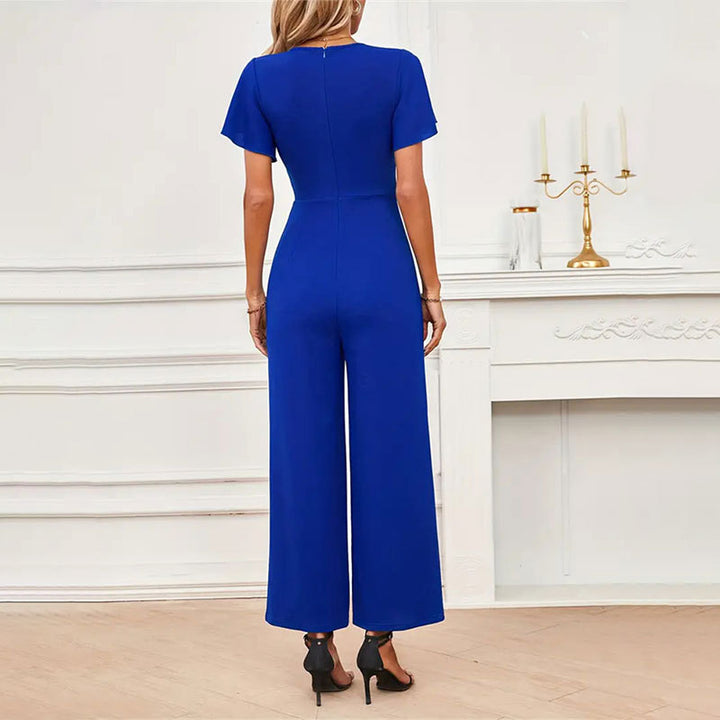 Damen eleganter Jumpsuit mit weitem Bein und Rüschendetails Drune