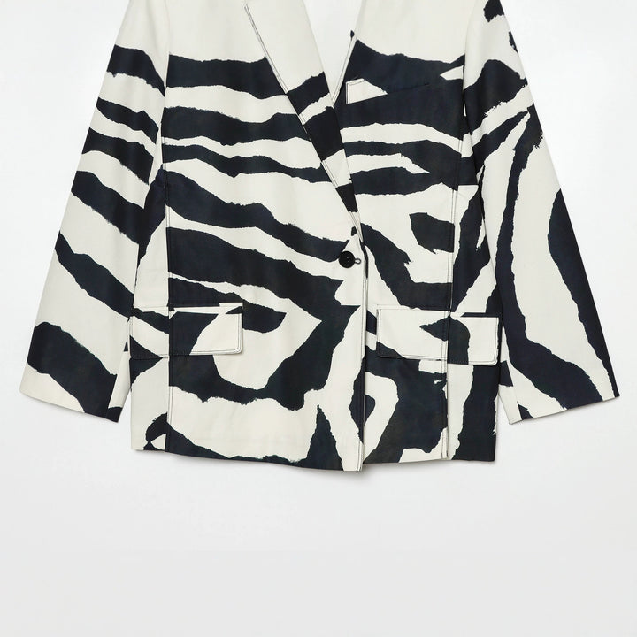 Damen nan oversized Zebra-Print Blazer mit Schalkragen, Ein-Knopf-Verschluss und aufgesetzten Pattentaschen Drune