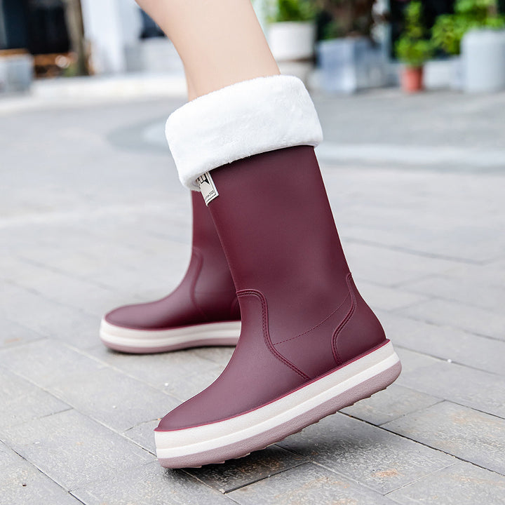 Damen Mittelhohe Plateau-Regenstiefel mit wasserfester Vollgummi-Konstruktion Drune