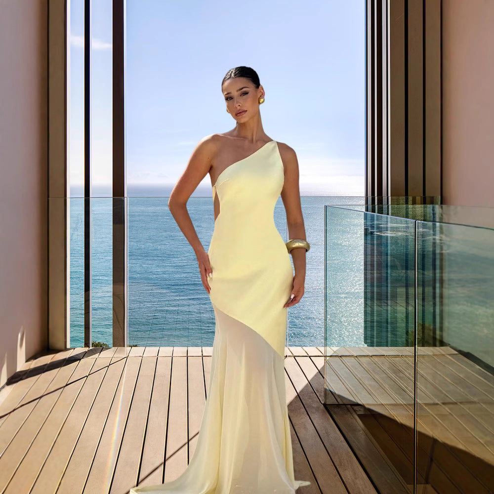 Damen asymmetrisches Abendkleid Drune