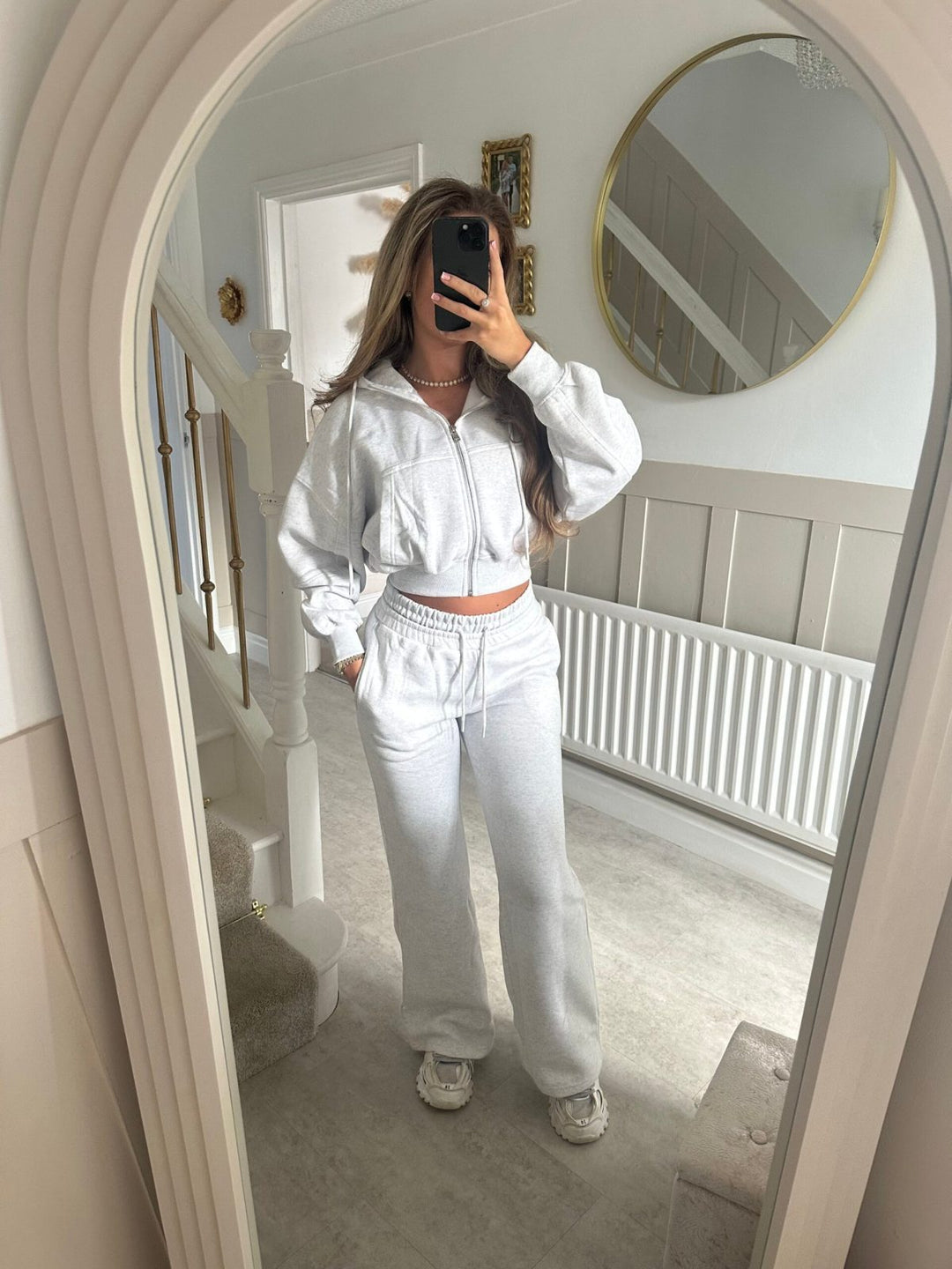 Damen lässiger Zip-Hoodie und weit geschnittene Jogginghose Set Drune