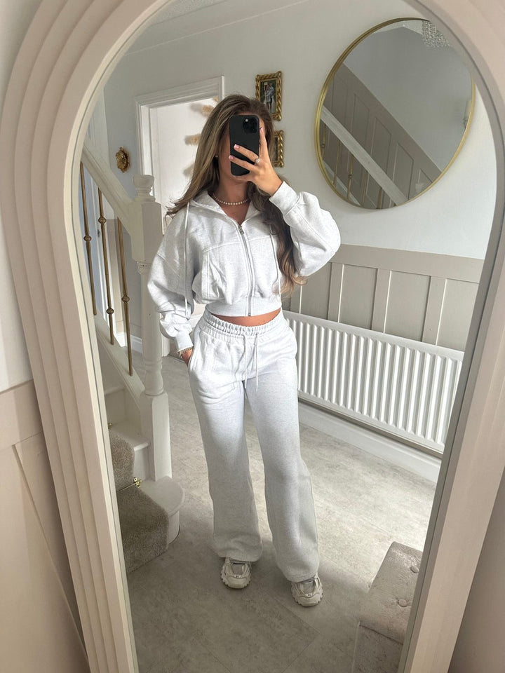 Damen lässiger Zip-Hoodie und weit geschnittene Jogginghose Set Drune