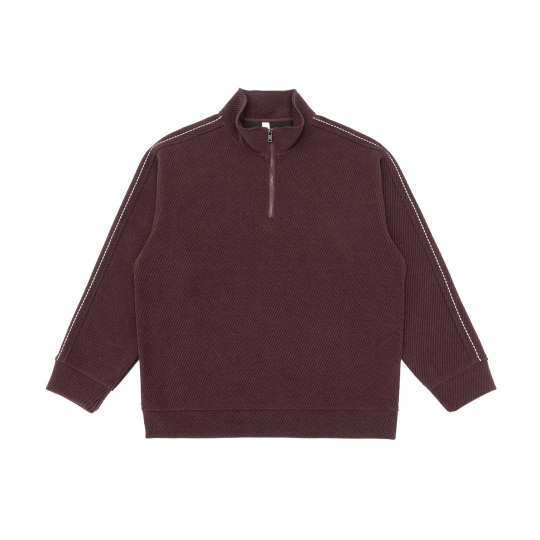 Unisex Halbzip‑Pullover mit Stehkragen und diagonaler Rippenstruktur Drune