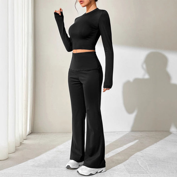 Damen Sportliches Set mit kombiniertem Cut-Out-Oberteil und weitem Hosenansatz Drune
