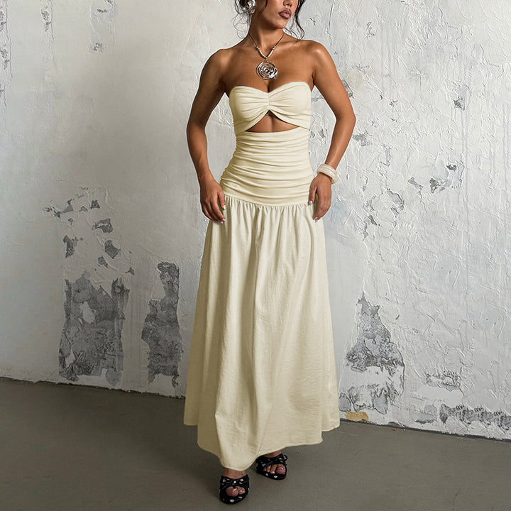Damen Maxikleid mit gerafftem Oberteil und verspieltem Rock Drune