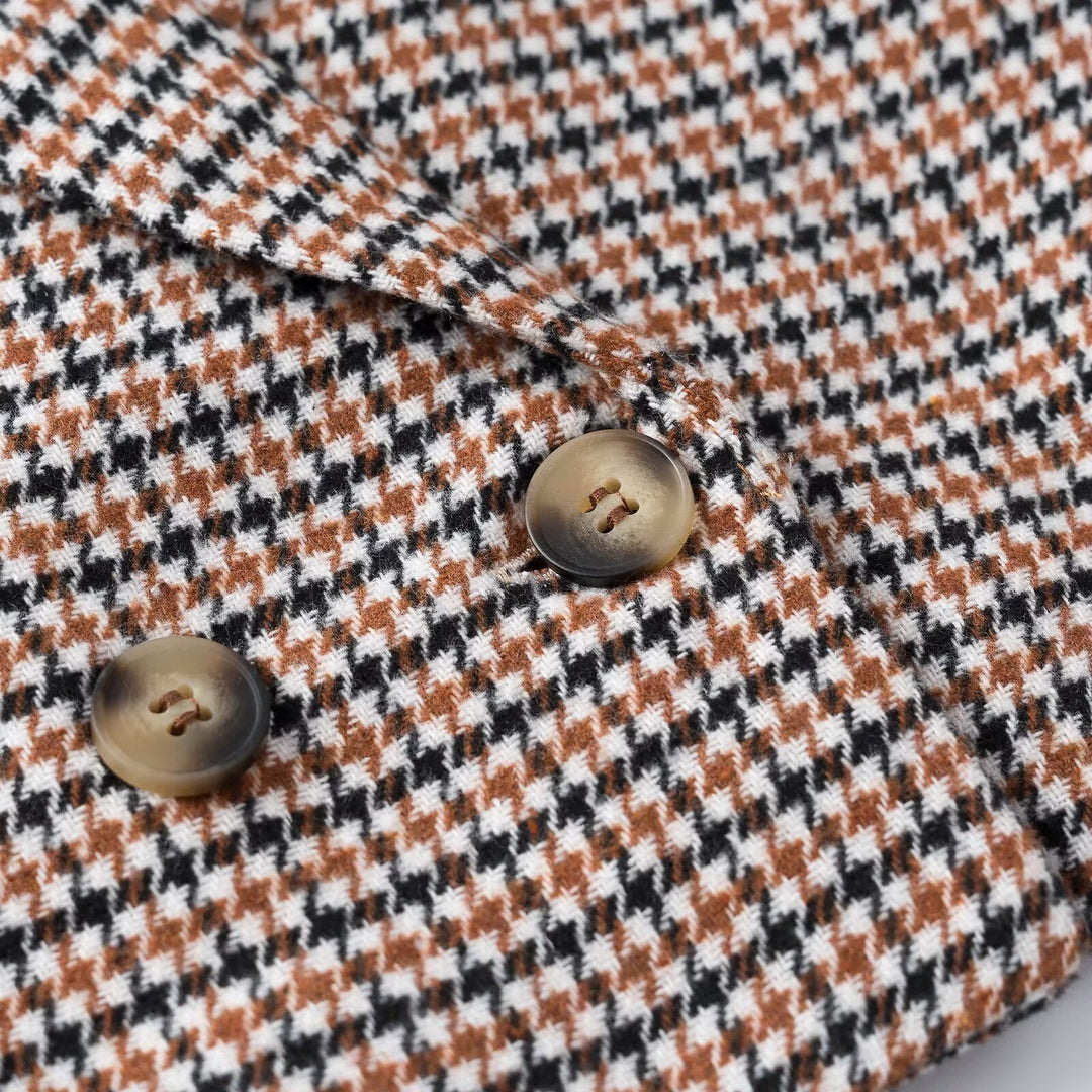 Damen Cropped Blazer im Hahnentritt-Muster mit doppelreihiger Knopfleiste Drune