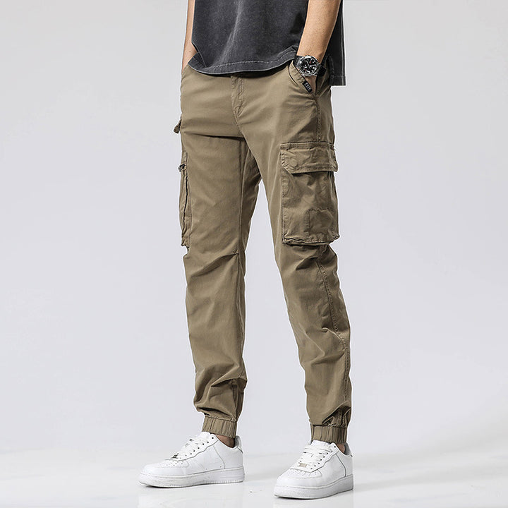 Herren Freizeits-Utility-Cargohose im Joggerstil mit teil-elastischem Bund und multifunktionalen Frontklappen Drune