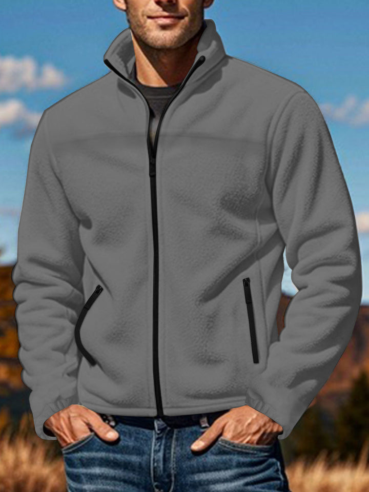Herren nan warme Fleecejacke mit Reißverschluss, Stehkragen und Reißverschlusstaschen Drune