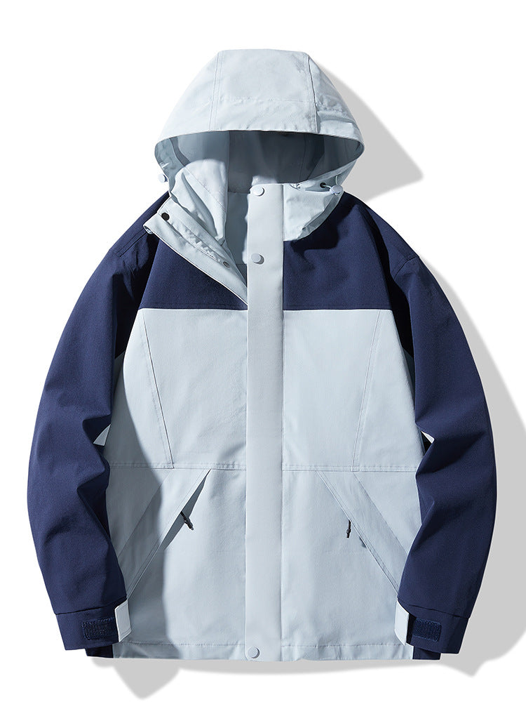 Herren Technische Colorblock Softshell‑Regenjacke mit verstellbarer Kapuze Drune