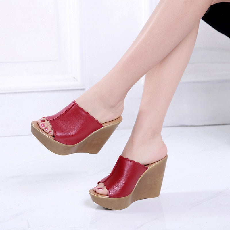 Damen Absatzsandalen aus hochwertigem Leder mit Wedge-Design Drune